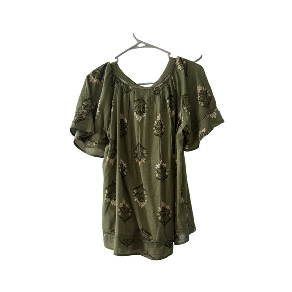 Old Navy 
V-Neck Lace-Trim Top
S Tall | Green Print - Picture 5 of 6
